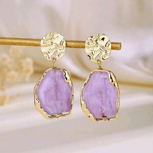 Gold-Plated Lavender Stone Drop Earrings - Women Jewelry